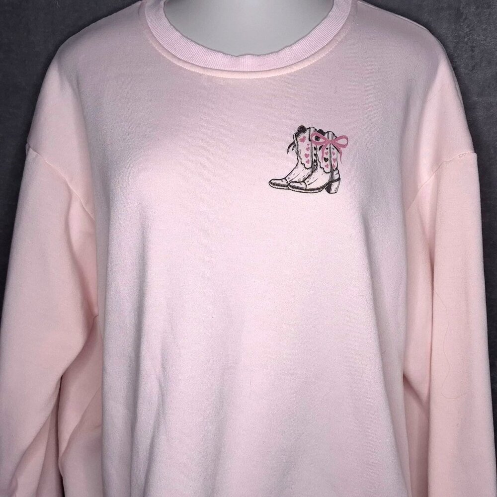 Cowgirl Country Sweatshirt Pink XL Boots Graphic Crew Neck Oversized Pullover